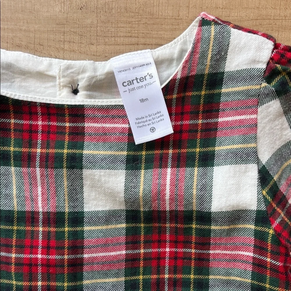 Carter's Red and Green Plaid Dress with Black Velvet Bow
